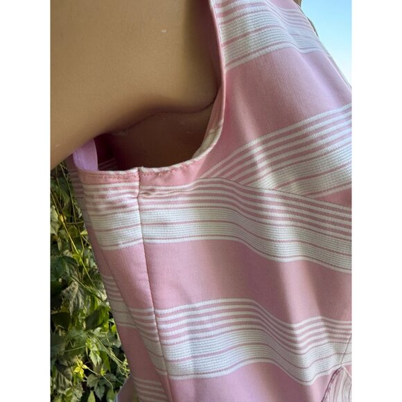 70s 80s Pink Stripe Cotton Sleeveless Shift Dress Rope Belt Scoop Neck Volup - Picture 8 of 11